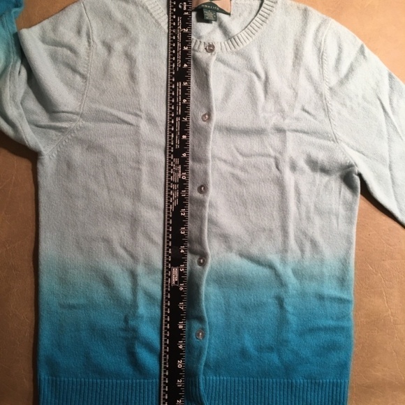 525 AMERICA 100% CASHMERE Cardigan, NWOT, Long Sleeve, AQUA BLUE OMBRE, Size L - Picture 7 of 8